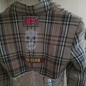Plaid Jacket with Skull and Flag Patches